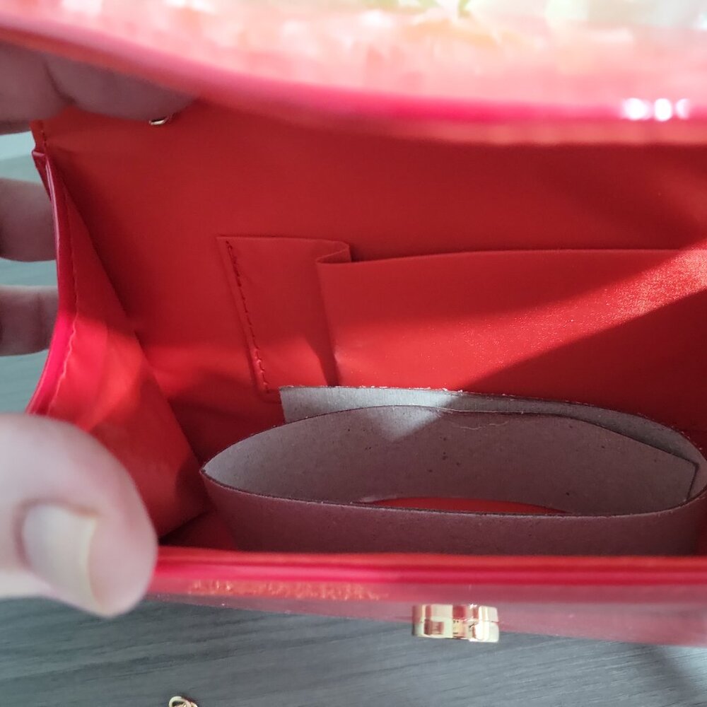 Red Patent Leather Clutch Purse - Evening Bag with Chain for Women NEW - Picture 10 of 10